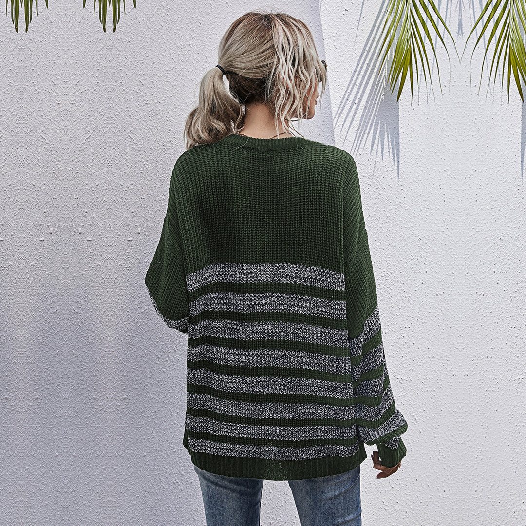 Damen Bequemer Strickpullover mit Streifenmuster Nord Taschen