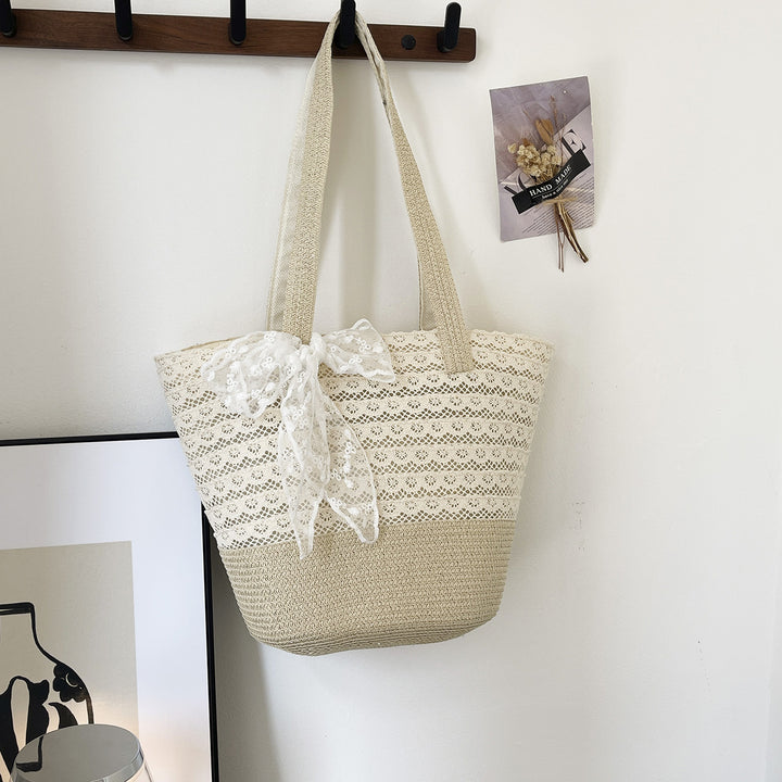 Damen elegante Basttasche mit verspieltem Schleifendesign Nord Taschen