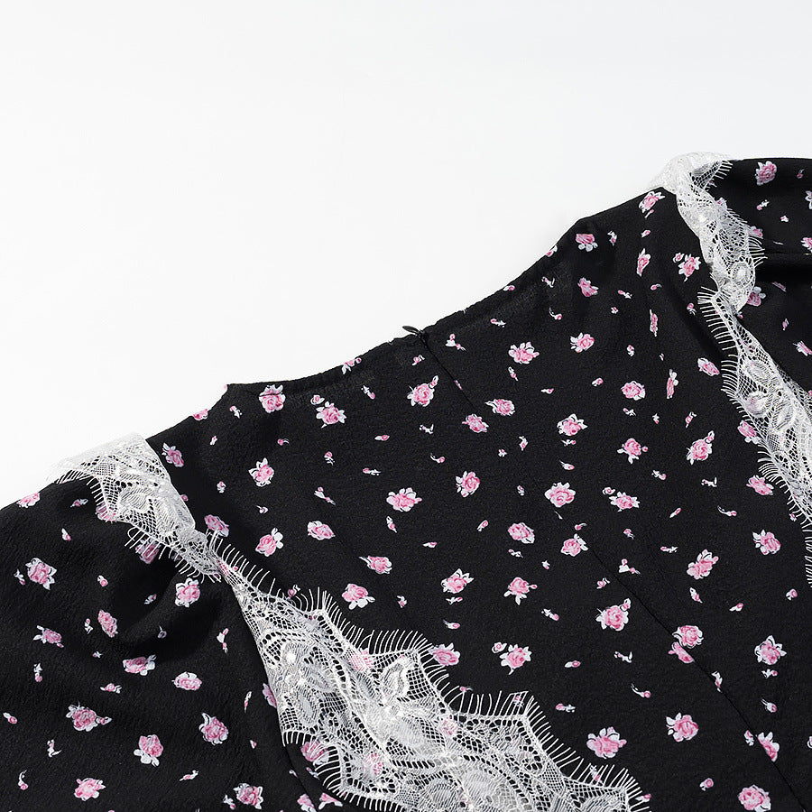 Damen Maxikleid mit Spitzeneinsatz, langen Ärmeln und floralem Allover-Print Nord Taschen