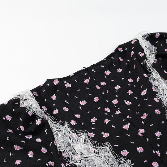 Damen Maxikleid mit Spitzeneinsatz, langen Ärmeln und floralem Allover-Print Nord Taschen