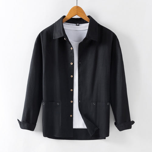 Herren Leichtes Overshirt‑Hemdjacke aus Leinenmix mit aufgesetzten Taschen Nord Taschen