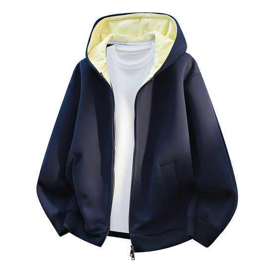 Herren Oversize-Zip-Hoodie mit kontrastgefütterter Kapuze und Kängurutaschen Nord Taschen