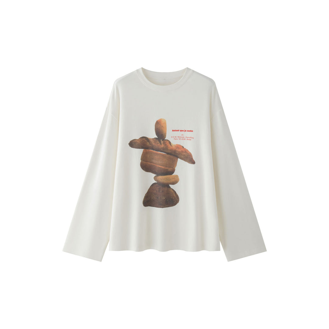 Damen Oversized Langarmshirt mit künstlerischem Steinskulptur-Print Nord Taschen