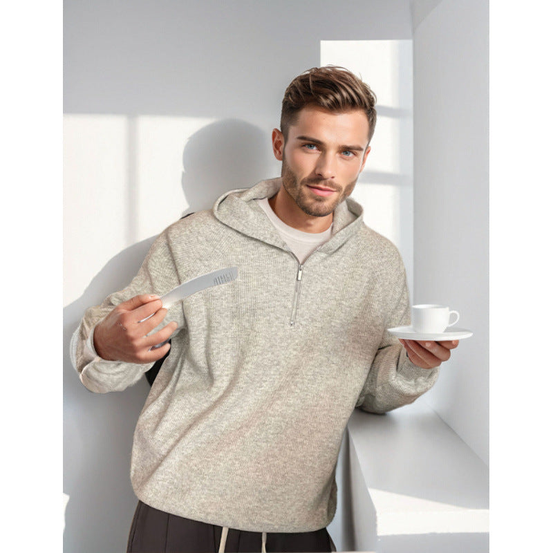 Herren Kapuzen-Halbzip-Pullover aus weichem Strukturstrick Nord Taschen