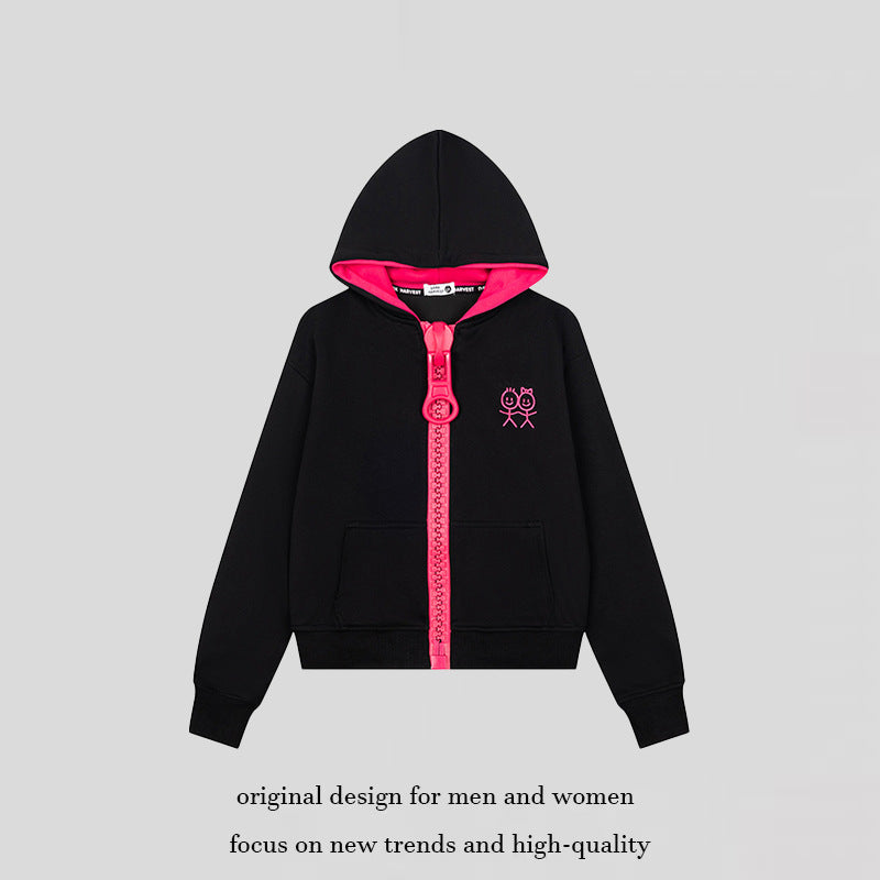 Damen Kapuzen-Sweatjacke mit übergroßem Reißverschluss und minimalistischer Stickerei Nord Taschen