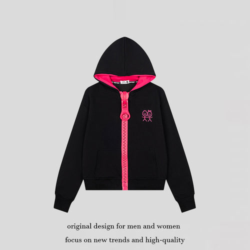 Damen Kapuzen-Sweatjacke mit übergroßem Reißverschluss und minimalistischer Stickerei Nord Taschen
