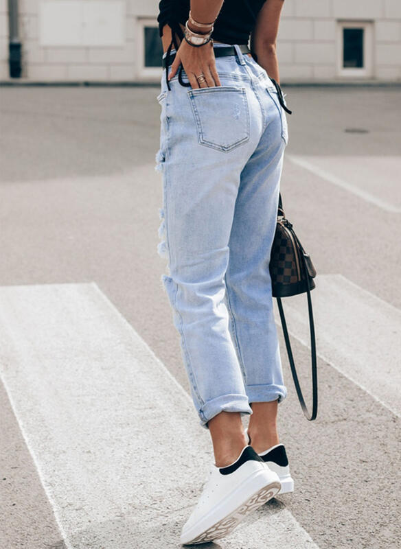 Damen Ripped Boyfriend Jeans im lässigen Vintage-Stil mit hohem Bund