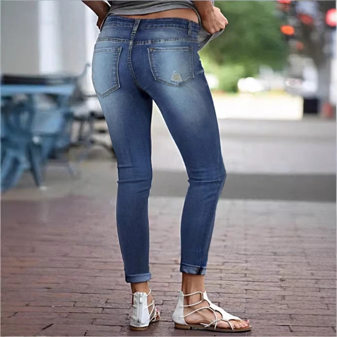 Damen Cropped Slim-Fit Denimhose mit mittelhohem Bund, Cuffed‑Saum und dezenter Used‑Optik Nord Taschen