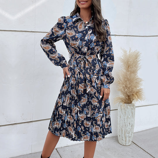 Damen Elegantes Maxi-Kleid mit Taillengürtel und Blumenmuster Nord Taschen