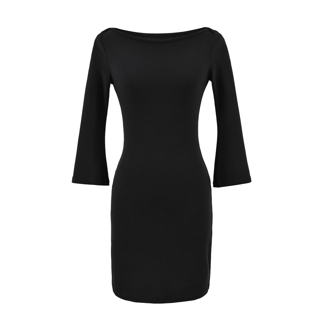 Damen Figurnahes Midikleid mit weitem Rundhals und Glockenärmeln Nord Taschen