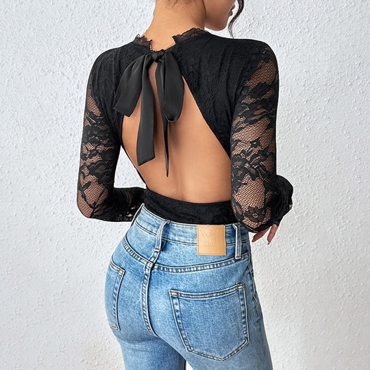Damen Eleganter Spitzenbody mit V-Ausschnitt Nord Taschen 1788168778