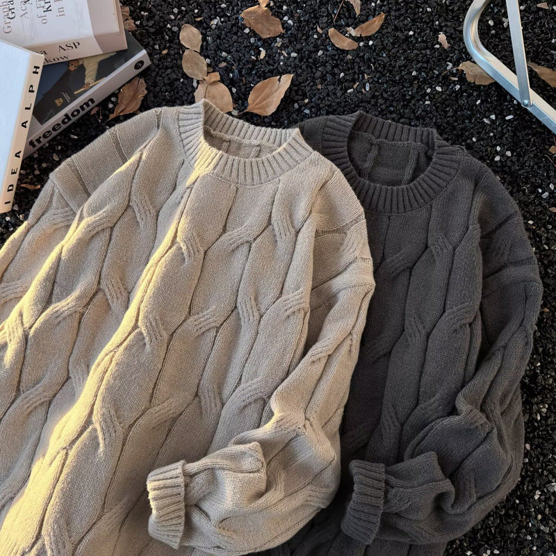 Damen Grobgestrickter Oversize-Zopfmuster-Strickpullover mit verkürztem Saum Nord Taschen