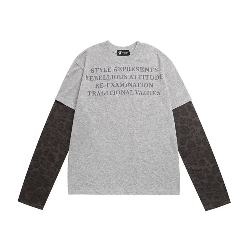 Damen Lagen-Langarmshirt mit Kontrastärmeln im Leo-Muster und Statement-Print Nord Taschen