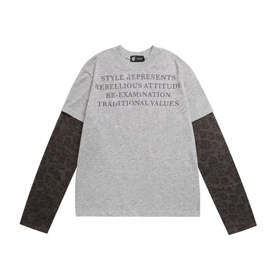 Damen Lagen-Langarmshirt mit Kontrastärmeln im Leo-Muster und Statement-Print Nord Taschen