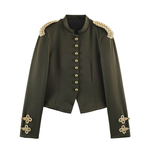 Damen Kurzer Militärblazer mit geflochtenen Epauletten und Zierknoten-Ärmeln Nord Taschen