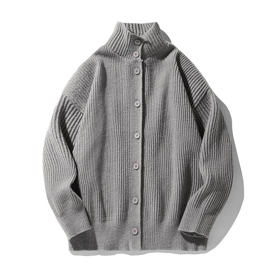 Damen Grobgerippter Cardigan im Oversize‑Schnitt mit hohem Stehkragen und Holzknöpfen Nord Taschen
