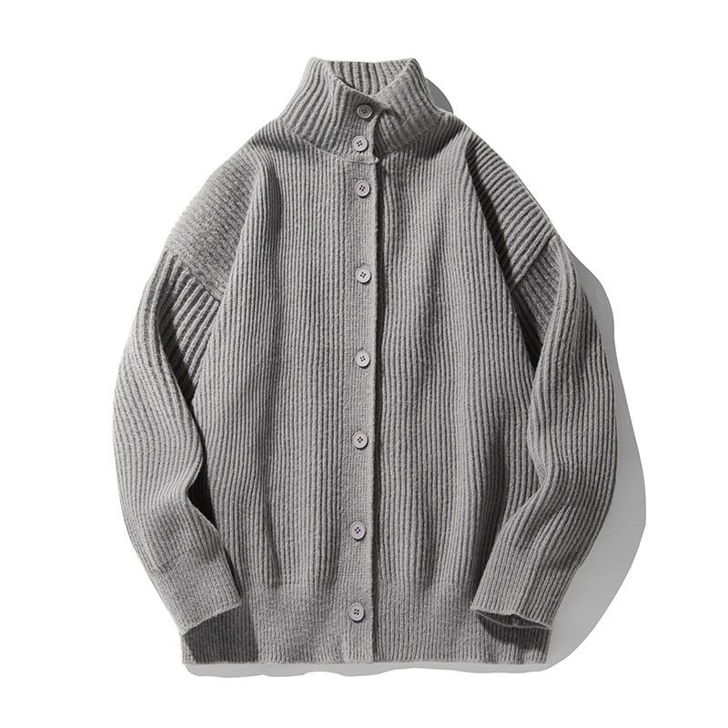 Damen Oversize Cardigan aus feinem Rippstrick mit hohem Rollkragen und durchgehender Knopfleiste Nord Taschen