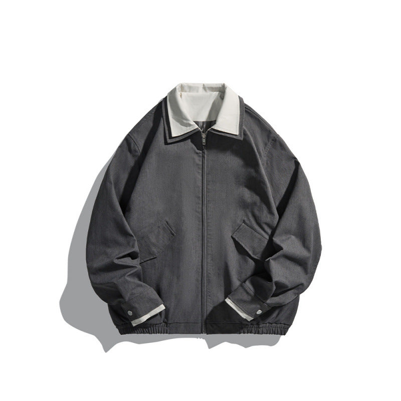Herren Kurz geschnittene Canvas-Blousonjacke im Workwear‑Look mit kontrastierendem Hemdkragen Nord Taschen