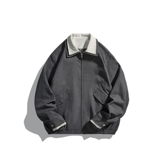 Herren Kurz geschnittene Canvas-Blousonjacke im Workwear‑Look mit kontrastierendem Hemdkragen Nord Taschen