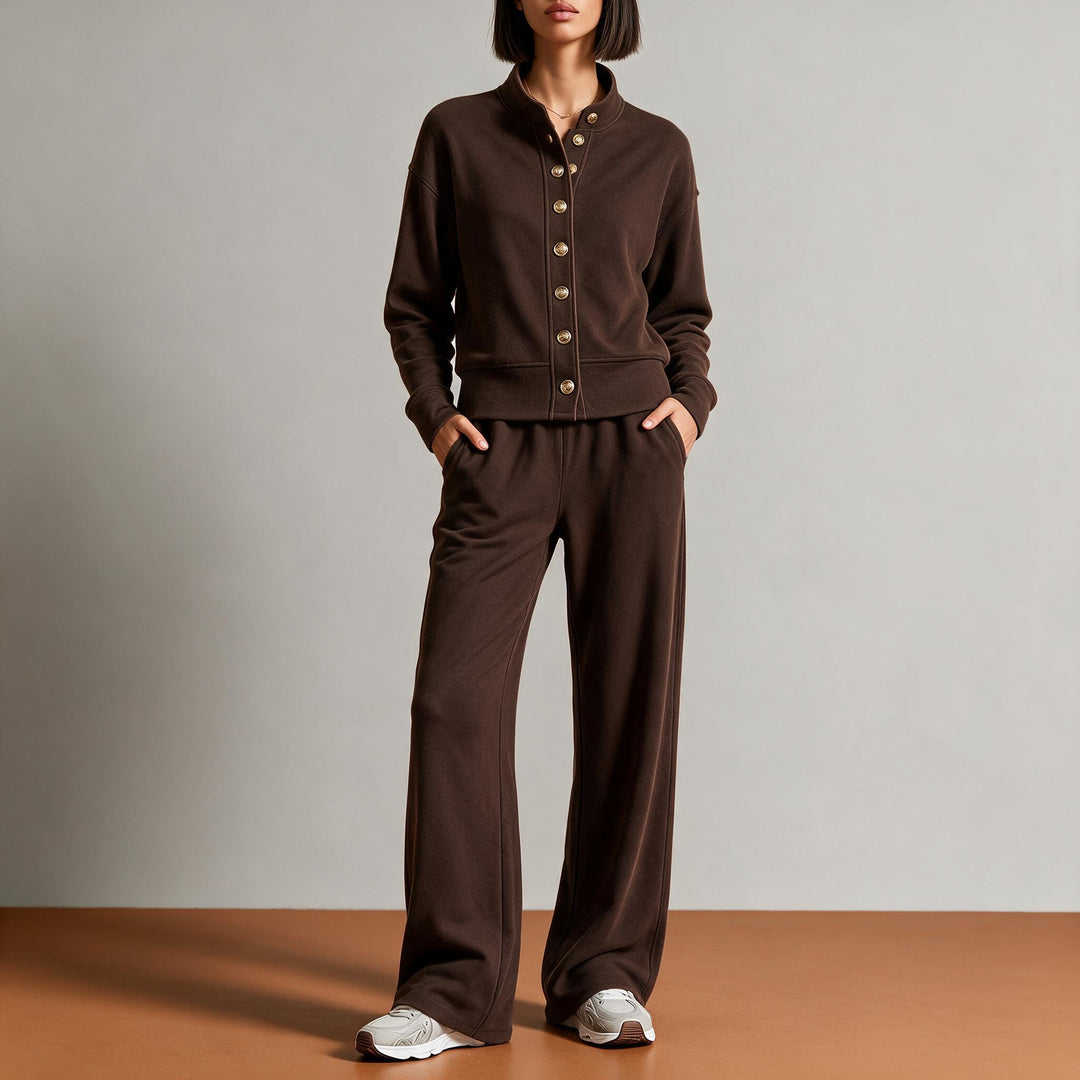 Damen Sweatjacke mit Druckknopfleiste, Stehkragen und weichem Lounge-Schnitt Nord Taschen