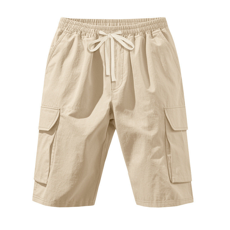 Herren nan knielange Utility-Shorts aus leichtem Baumwollmix mit elastischem Tunnelzugbund und aufgesetzten Klappentaschen