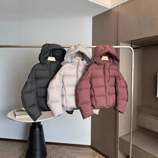 Damen Kurz geschnittene Steppjacke mit Kapuze und hoher Isolierung Nord Taschen