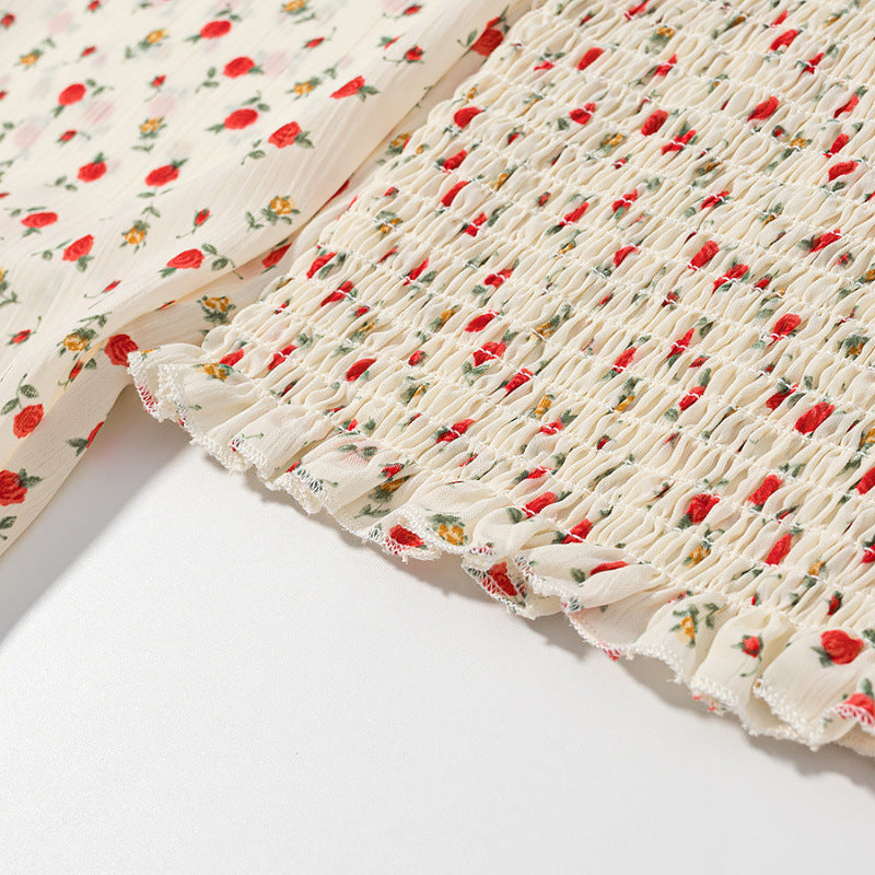 Damen Gesmoktes Cropped-Top mit Puffärmeln und Blumendessin Nord Taschen