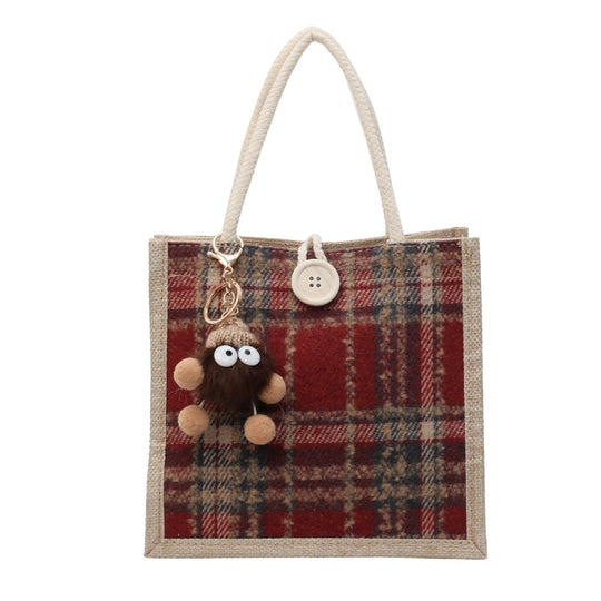 Damen Jute-Shoppingtasche mit modernem Hahnentritt-Muster Nord Taschen