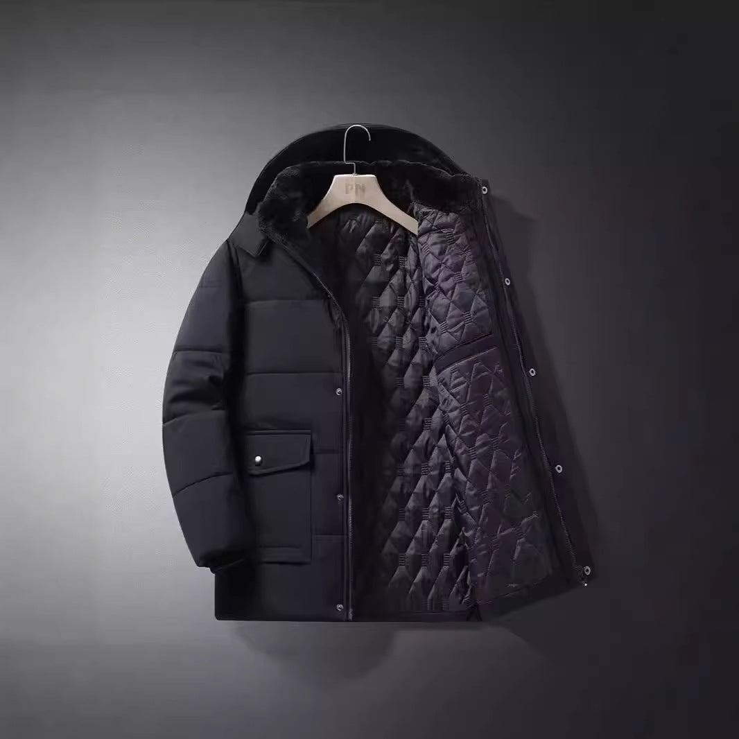 Herren Kurzparka mit gesteppter Thermofütterung, Kapuzenansatz und Multifunktionsklappentaschen Nord Taschen