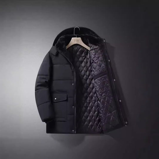 Herren Kurzparka mit gesteppter Thermofütterung, Kapuzenansatz und Multifunktionsklappentaschen Nord Taschen