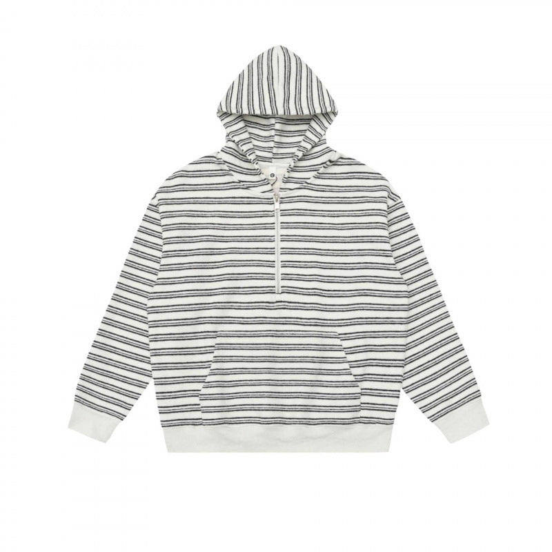 Unisex Oversize-Kapuzenpullover mit halbem Reißverschluss, Streifenmuster und Kängurutasche Nord Taschen