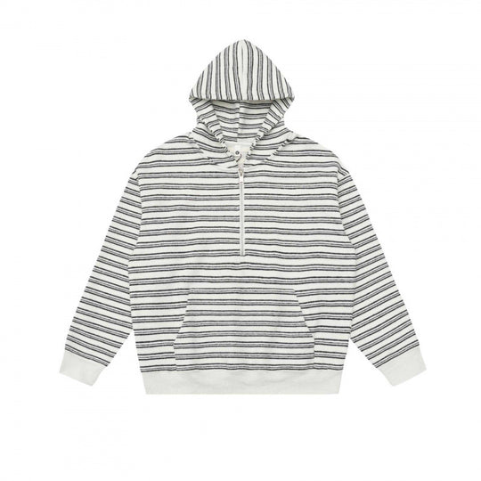 Unisex Oversize-Kapuzenpullover mit halbem Reißverschluss, Streifenmuster und Kängurutasche Nord Taschen