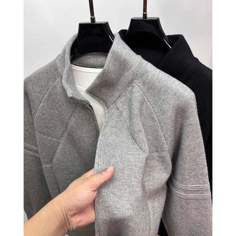 Herren Strukturierte Halbzip-Strickjacke mit Stehkragen und Raglanärmeln Nord Taschen