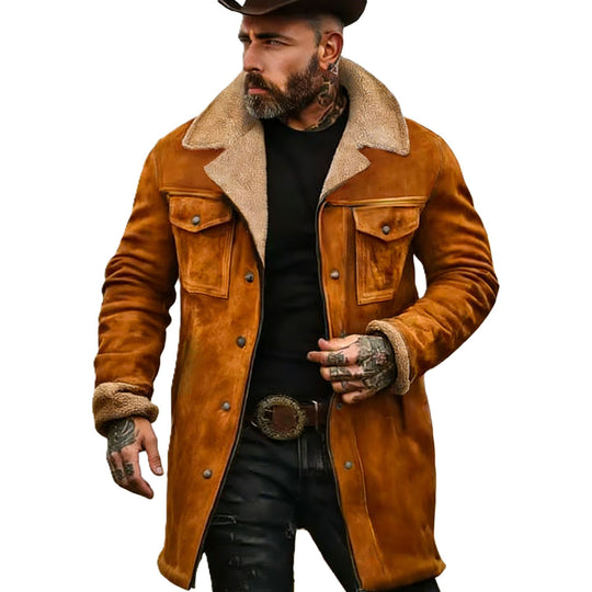 Herren Pilotenjacke aus Velourslederoptik mit Teddyfellinnenfutter und Reverskragen Nord Taschen