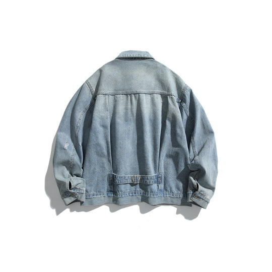 Unisex Oversized Jeansblouson mit Used‑Look, kastigem Schnitt und Brustklappen Nord Taschen