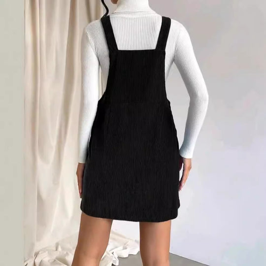 Damen Cord-Latzkleid mit verstellbaren Trägern, Seitlicher Druckknopfleiste und feinem Ripp-Effekt Nord Taschen