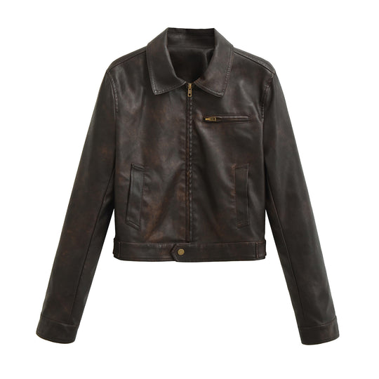 Herren Vintage-inspirierte Lederjacke im Bomberstil mit Reißverschluss und Brusttasche Nord Taschen