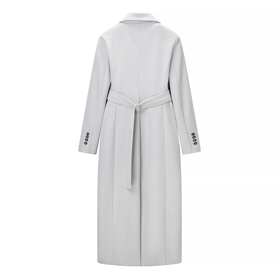 Damen Longline-Mantel aus Wollmix mit figurnaher Silhouette, Reverskragen und durchgehender Knopfleiste Nord Taschen