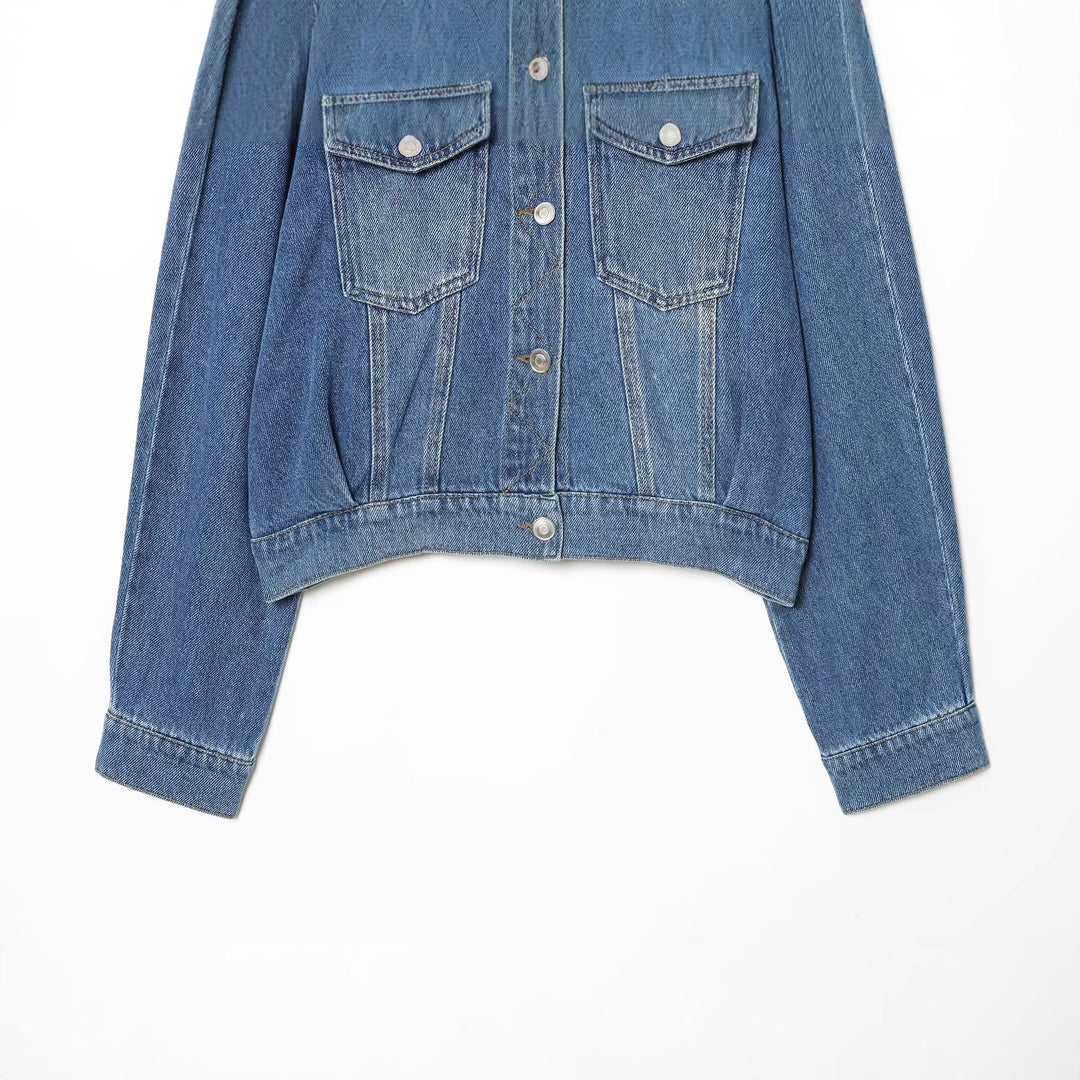 Damen Kurz geschnittene Oversize-Jeansjacke mit Pattentaschen Nord Taschen