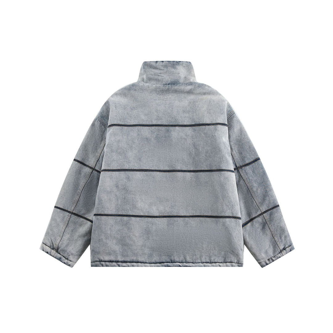 Unisex Boxy wattierte Denim-Optik Übergangsjacke mit hohem Stehkragen Nord Taschen