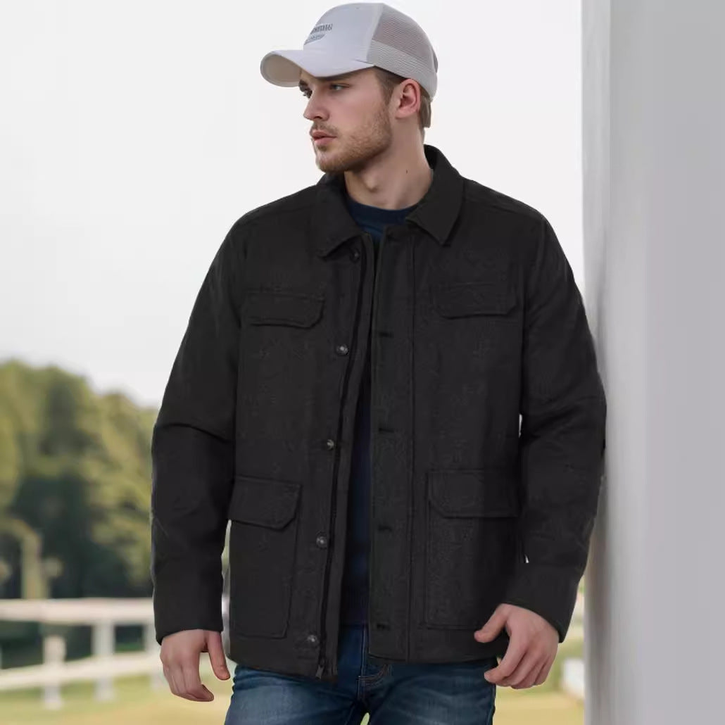 Herren Woll-Fieldjacke mit vier Pattentaschen und Hemdkragen Nord Taschen