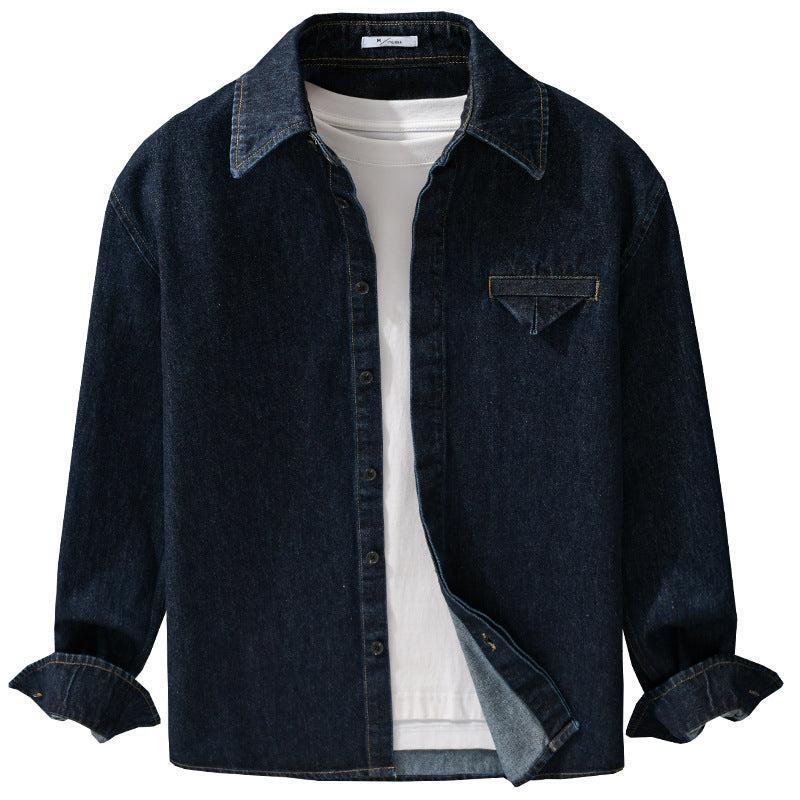 Herren Denim-Overshirt im Worker-Stil mit verdeckter Knopfleiste Nord Taschen