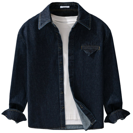 Herren Denim-Overshirt im Worker-Stil mit verdeckter Knopfleiste Nord Taschen