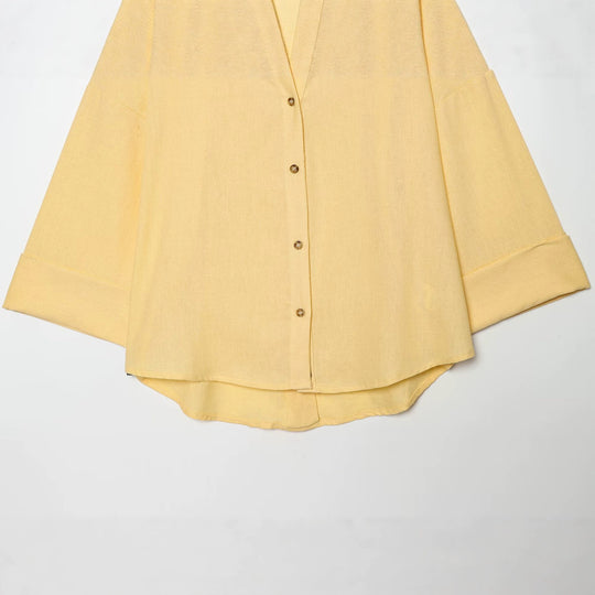 Damen Oversize Hemdbluse mit 3/4‑Ärmeln, High‑Low‑Saum und Hemdkragen Nord Taschen