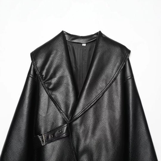 Damen Kurzjacke in Lederoptik mit großem Schalkragen, Wickelgürtel und strukturierter Oberfläche Nord Taschen