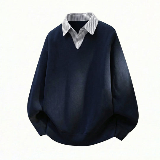 Unisex Oversize-Pullover im Lagenlook mit eingearbeitetem Hemdkragen und V-Ausschnitt Nord Taschen