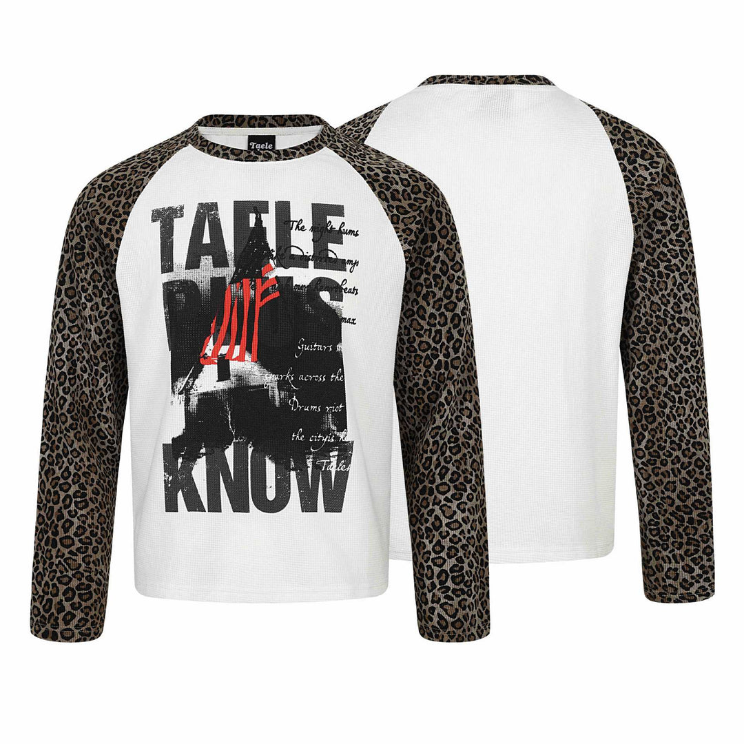 Damen Langarmshirt im Raglanstil mit Leopardenärmeln und Waffelstruktur Nord Taschen