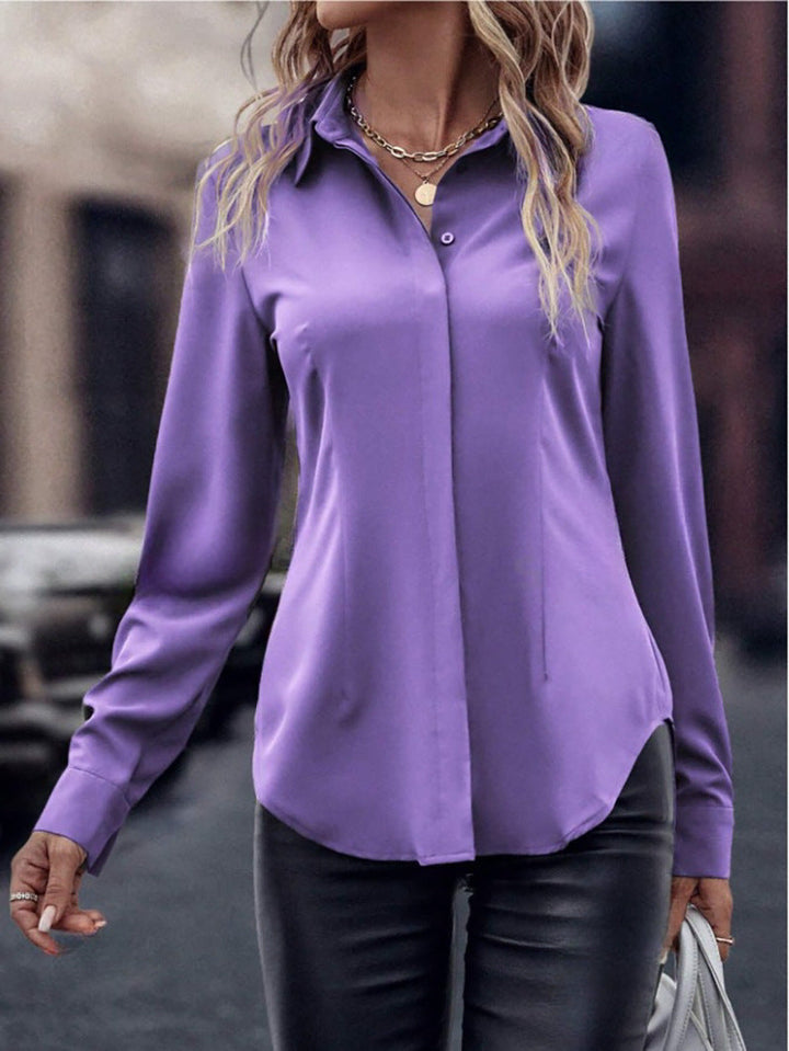 Damen elegante Satinbluse mit klassischem Kragen und zeitlosem Schnitt