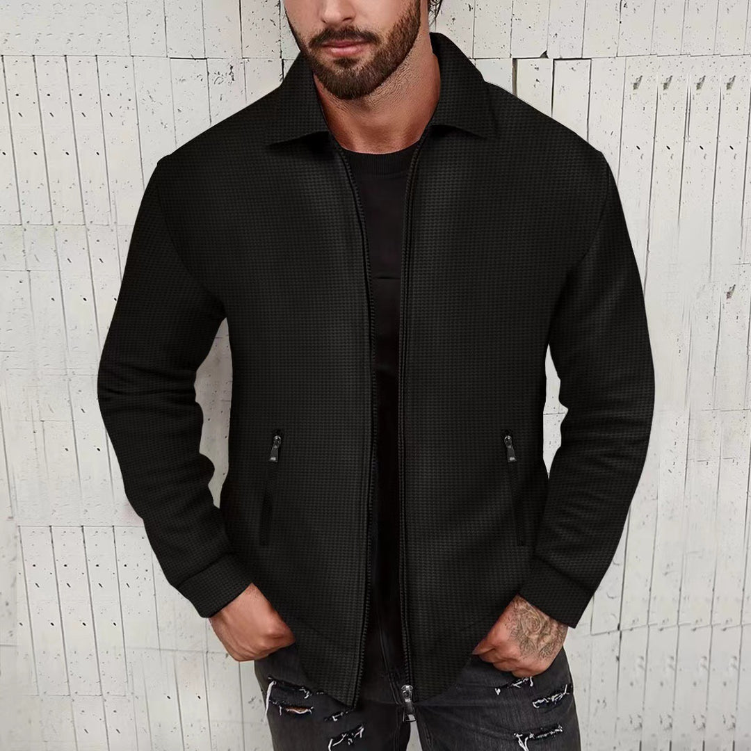 Herren Leichte Struktur-Reißverschluss-Übergangsjacke mit Kentkragen und Reißverschlusstaschen Nord Taschen