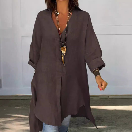 Damen Leinen Tunika mit asymmetrischem Schnitt und eleganten Details